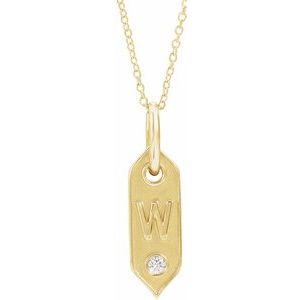 14K Yellow Initial W .05 CT Diamond 16-18" Necklace