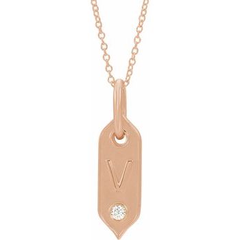 14K Rose Initial V .05 CT Diamond 16 18 inch Necklace Ref. 16917267