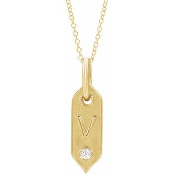 14K Yellow Initial V .05 CT Diamond 16 18 inch Necklace Ref. 16917265