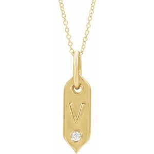14K Yellow Initial V .05 CT Diamond 16-18" Necklace