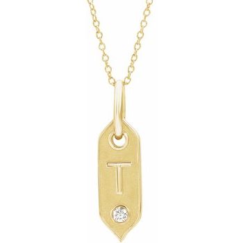 14K Yellow Initial T .05 CT Diamond 16 18 inch Necklace Ref. 16917259