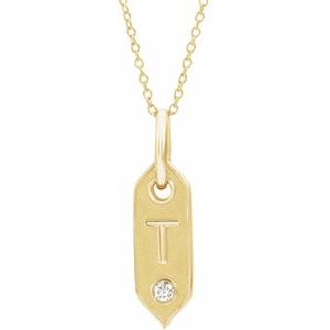 14K Yellow Initial T .05 CT Diamond 16-18" Necklace