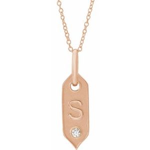 14K Rose Initial S .05 CT Natural Diamond 16-18" Necklace