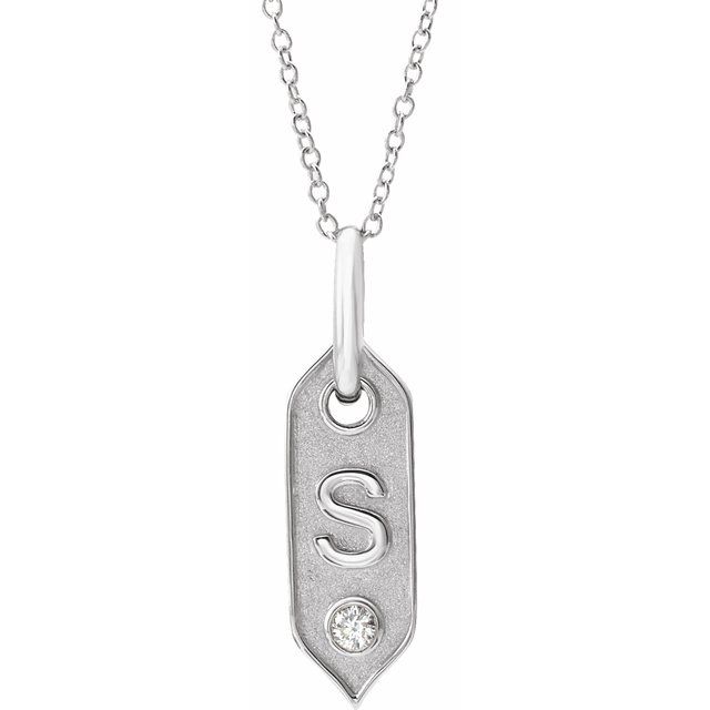 14K White Initial S .05 CT Natural Diamond 16-18" Necklace