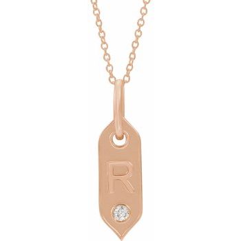 14K Rose Initial R .05 CT Diamond 16 18 inch Necklace Ref. 16917255
