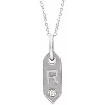 14K White Initial R .05 CT Diamond 16 18 inch Necklace Ref. 16917254