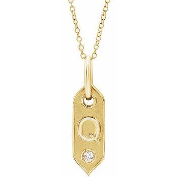 14K Yellow Initial Q .05 CT Diamond 16 18 inch Necklace Ref. 16917250