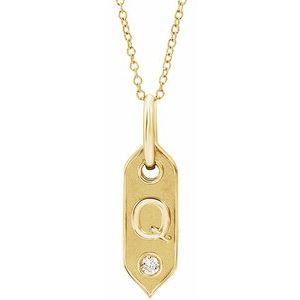 14K Yellow .05 CT Natural Diamond Initial Q 16-18" Necklace