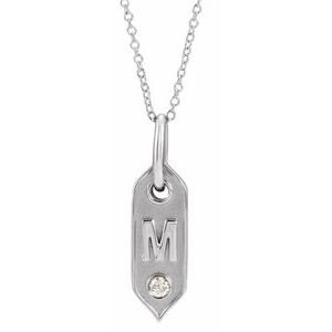14K White Initial M .05 CT Natural Diamond 16-18" Necklace