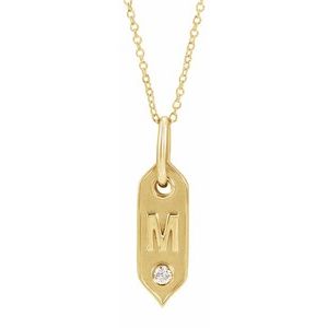 14K Yellow Initial M .05 CT Natural Diamond 16-18" Necklace