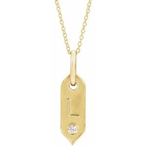 14K Yellow .05 CT Natural Diamond Initial L 16-18" Necklace