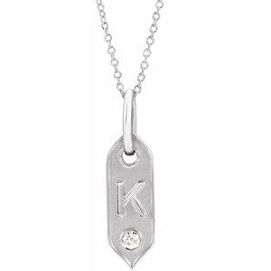 14K White .05 CT Natural Diamond Initial K 16-18" Necklace