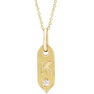 14K Yellow Initial K .05 CT Natural Diamond 16-18" Necklace