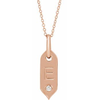 14K Rose Initial E .05 CT Diamond 16 18 inch Necklace Ref. 16917216