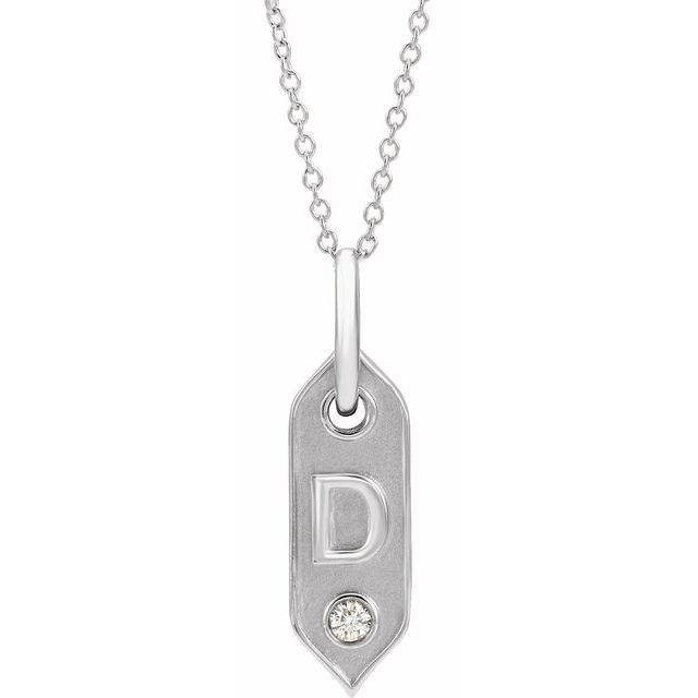 14K White Initial D .05 CT Natural Diamond 16-18" Necklace