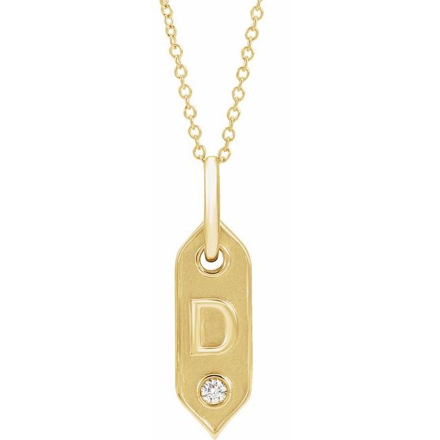 14K Yellow Initial D .05 CT Natural Diamond 16-18" Necklace
