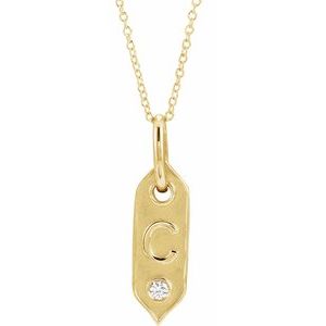 14K Yellow Initial C .05 CT Natural Diamond 16-18" Necklace