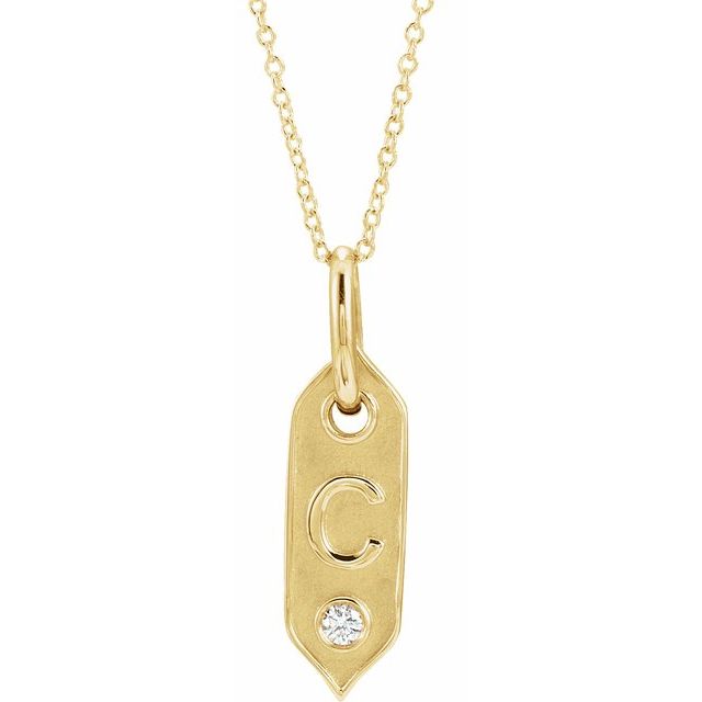 14K Yellow .05 CT Natural Diamond Initial C 16-18 Necklace