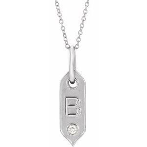 14K White Initial B .05 CT Natural Diamond 16-18" Necklace