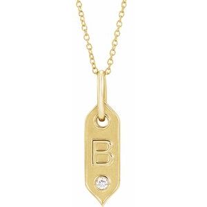 14K Yellow .05 CT Natural Diamond Initial B 16-18" Necklace
