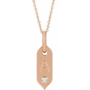 14K Rose Initial A .05 CT Natural Diamond 16-18" Necklace