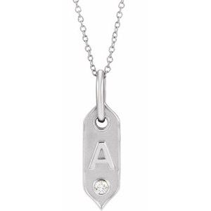 14K White .05 CT Natural Diamond Initial A 16-18" Necklace
