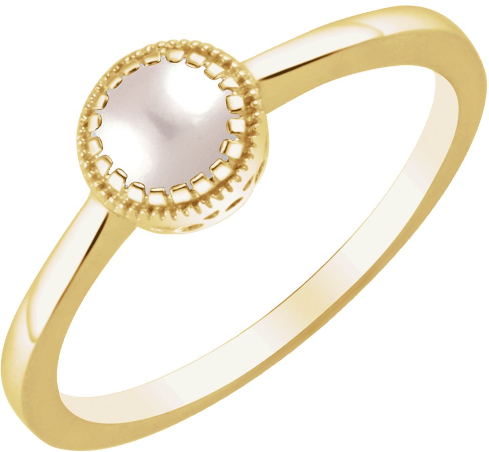 14K Yellow Cultured White Freshwater Pearl Ring