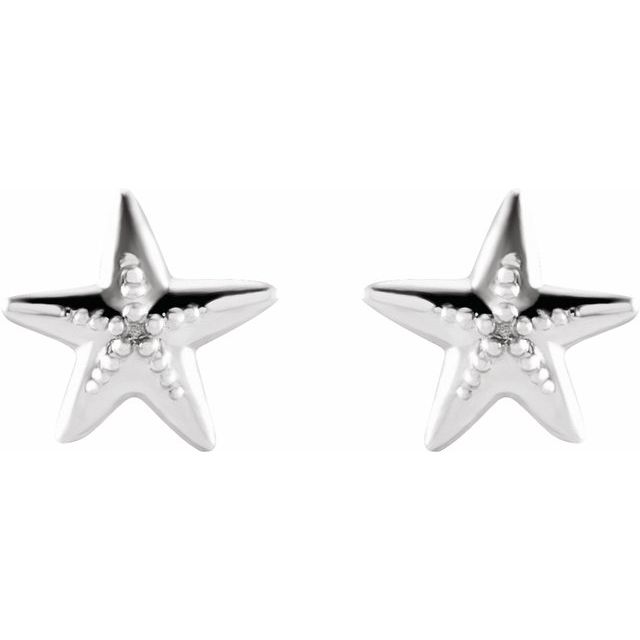 14K White 6.7x6.6 mm Starfish Earrings