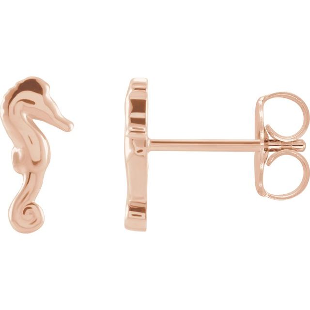 14K Rose 9.2x4.3 mm Seahorse Earrings