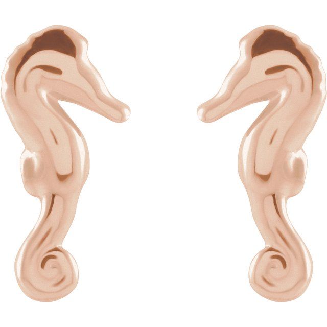 14K Rose 9.2x4.3 mm Seahorse Earrings