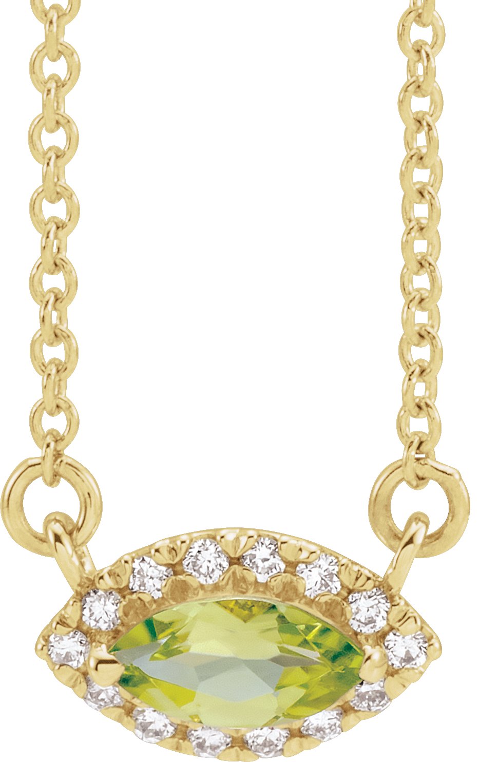 14K Yellow Peridot & .05 CTW Diamond Halo-Style 18" Necklace