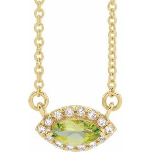 14K Yellow Peridot & .05 CTW Diamond Halo-Style 18" Necklace