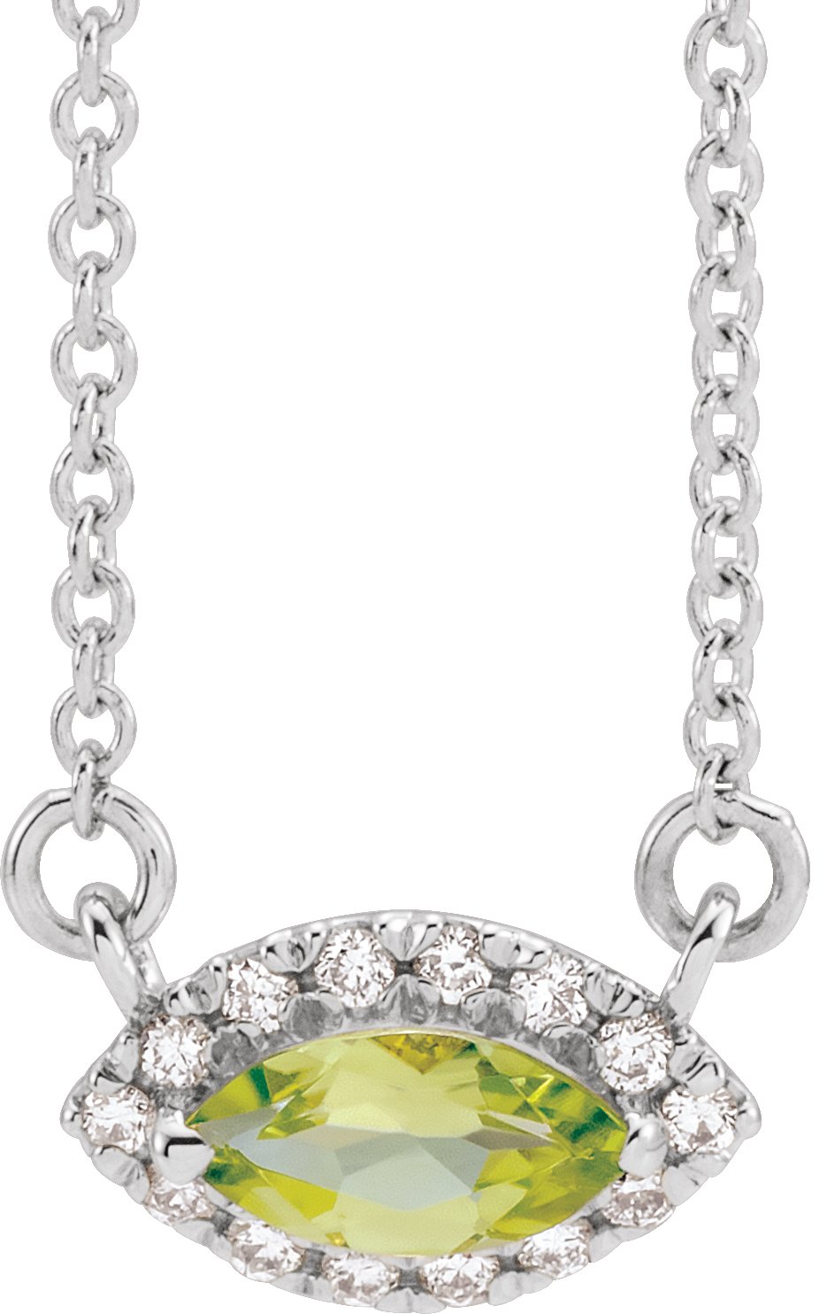 14K White Peridot & .05 CTW Diamond Halo-Style 18" Necklace