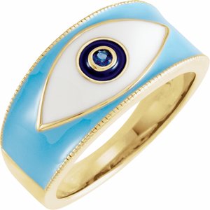 14K Yellow Natural Blue Sapphire Evil Eye Ring