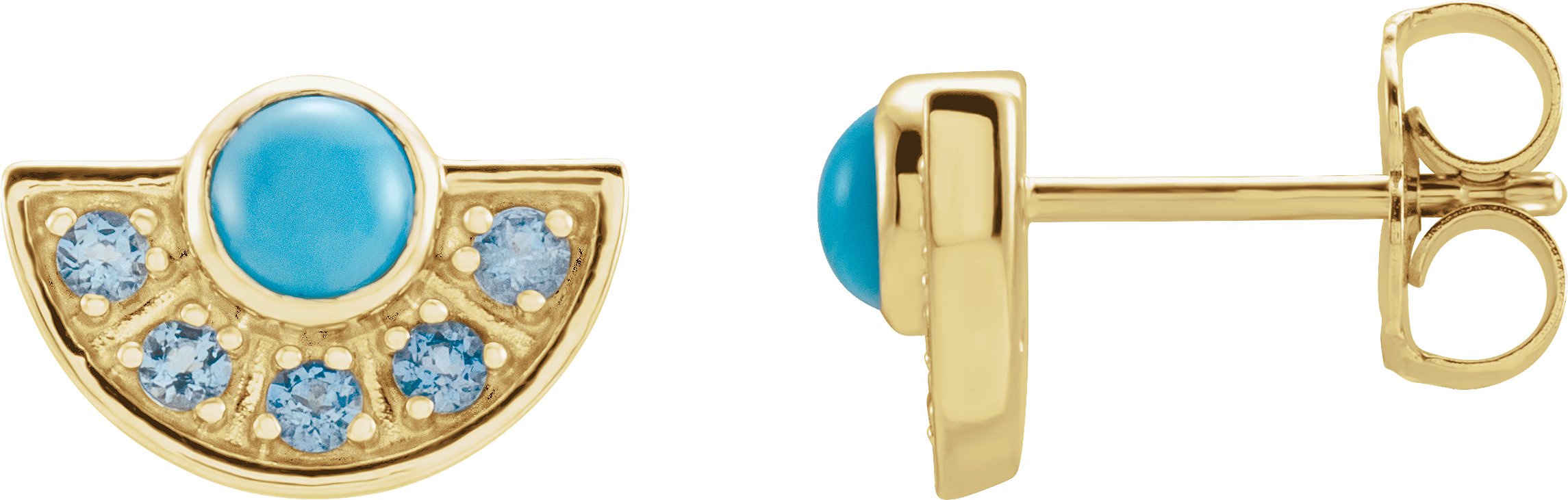 14K Yellow Turquoise and Aquamarine Fan Earrings Ref. 16854635