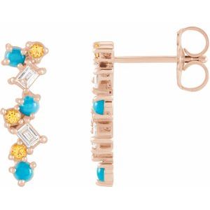 14K Rose Turquoise, Honey Topaz & 1/10 CTW Diamond Scattered Bar Earrings