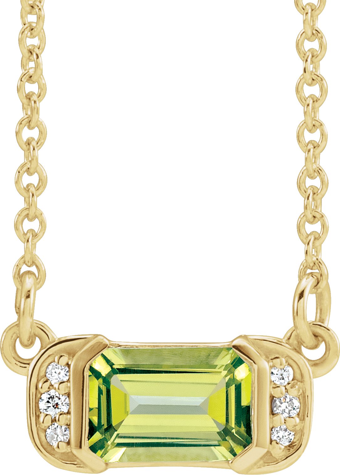 14K Yellow Natural Peridot & .02 CTW Natural Diamond Bar 16" Necklace