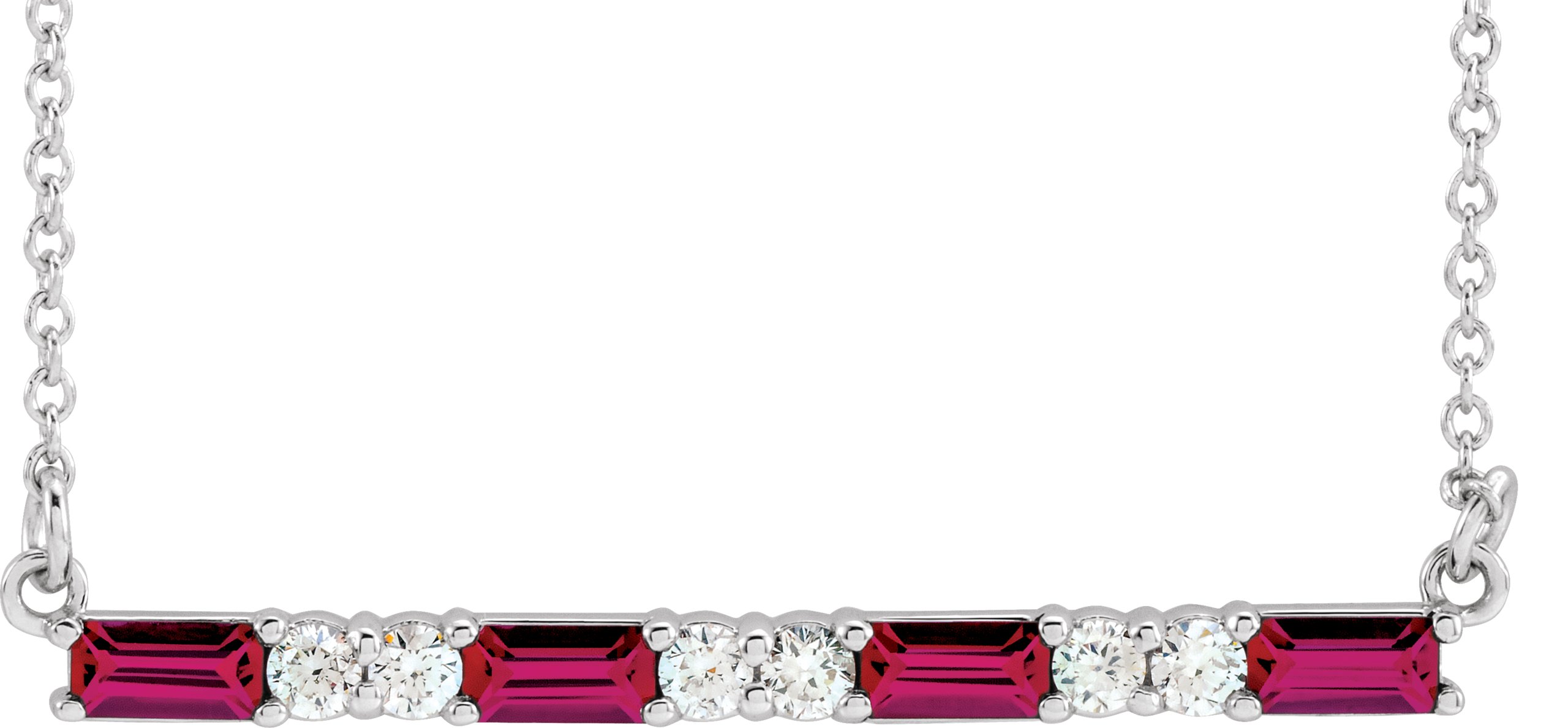 14K White Lab-Grown Ruby & 1/6 CTW Natural Diamond Bar 16-18" Necklace    