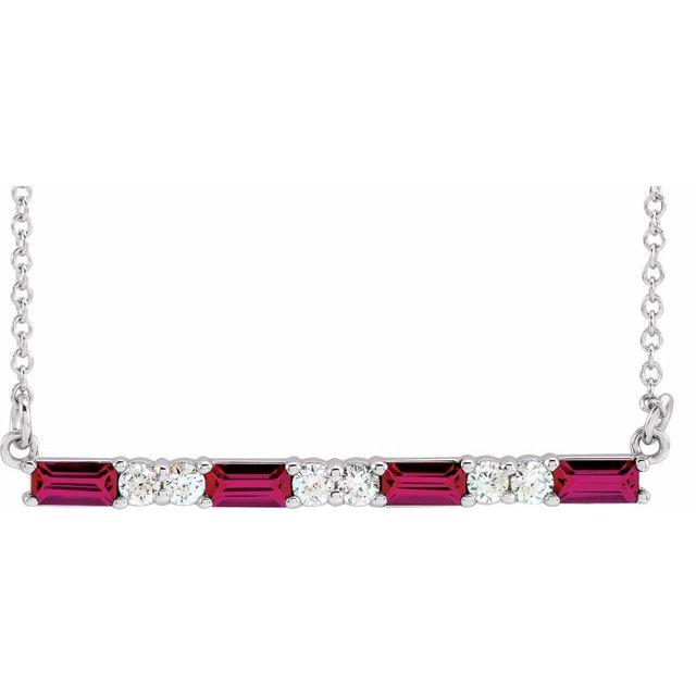 14K White Lab-Grown Ruby & 1/5 CTW Natural Diamond Bar 16-18" Necklace