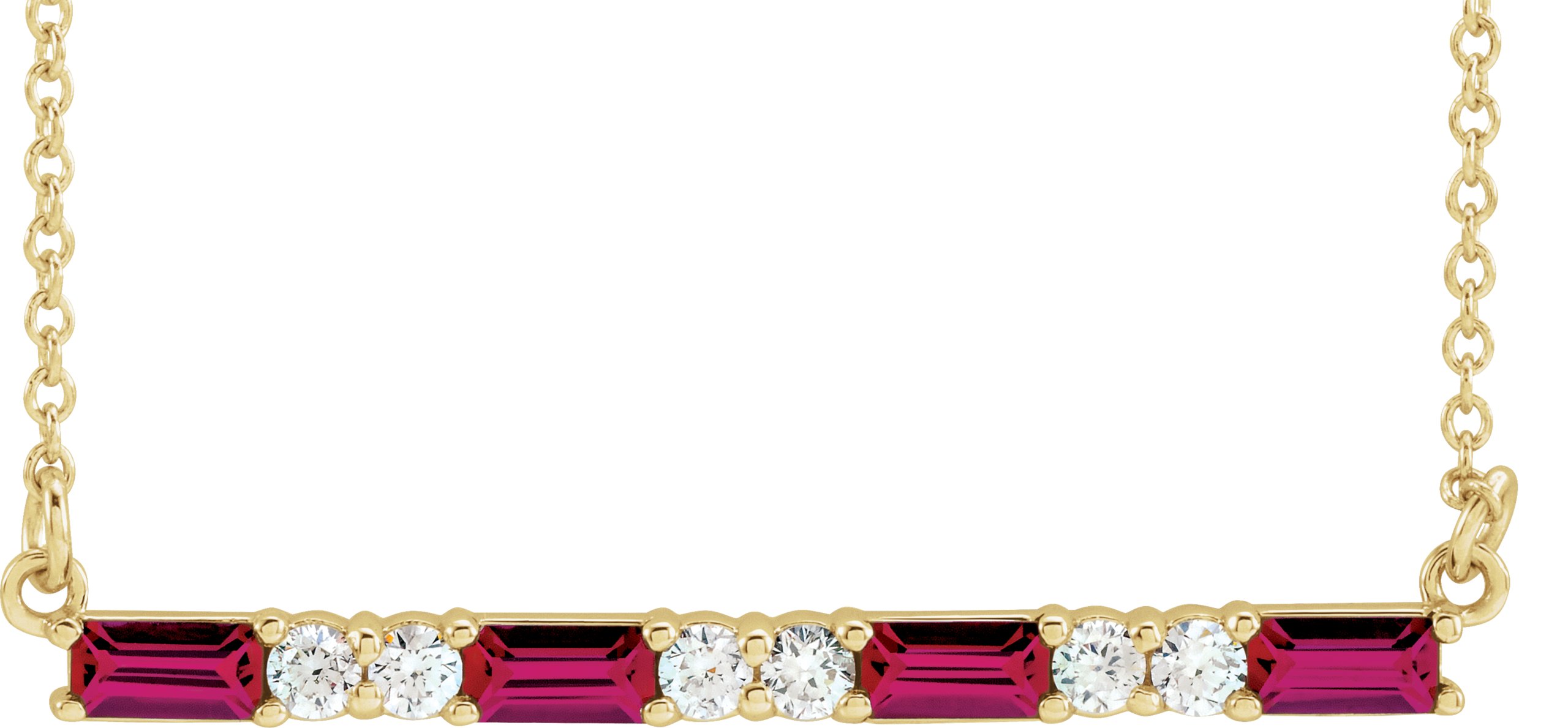 14K Yellow Lab-Grown Ruby & 1/5 CTW Diamond Bar 16-18