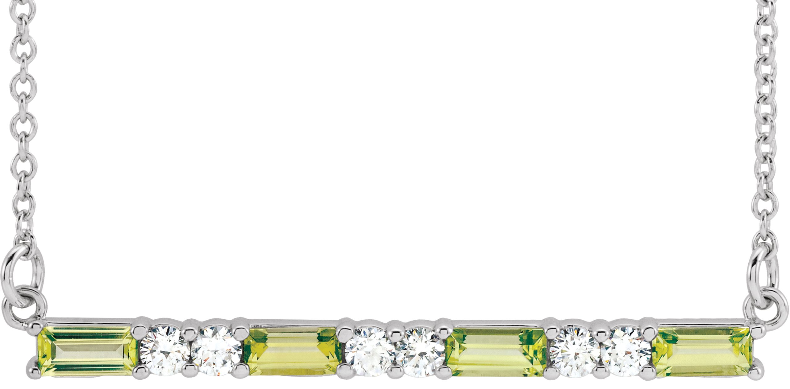 14K White Peridot & 1/5 CTW Diamond Bar 16-18" Necklace   