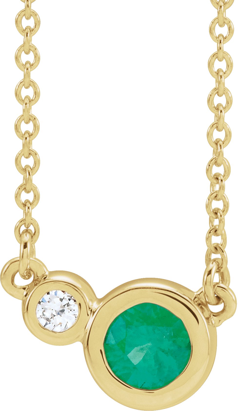 14K Yellow Chatham® Created Emerald & .02 CTW Diamond 16" Necklace      