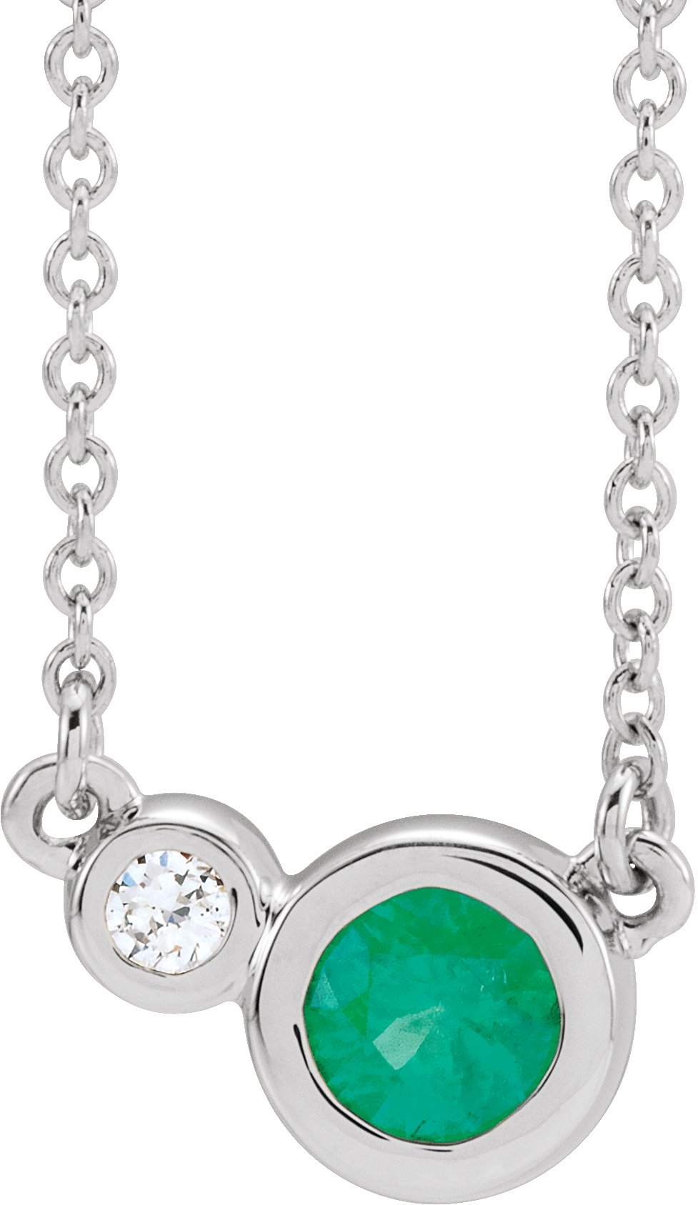 14K White Emerald & .02 CTW Diamond 16" Necklace           