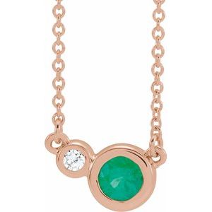 14K Rose Natural Emerald & .02 CTW Natural Diamond 18" Necklace 