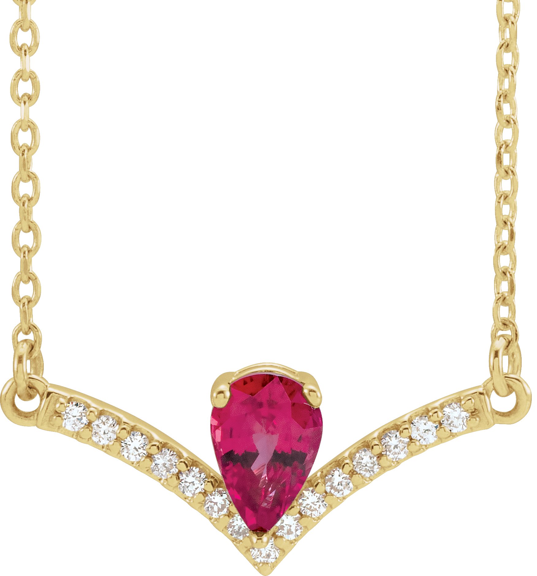14K Yellow Chatham® Lab-Created Ruby & .06 CTW Diamond 16" Necklace