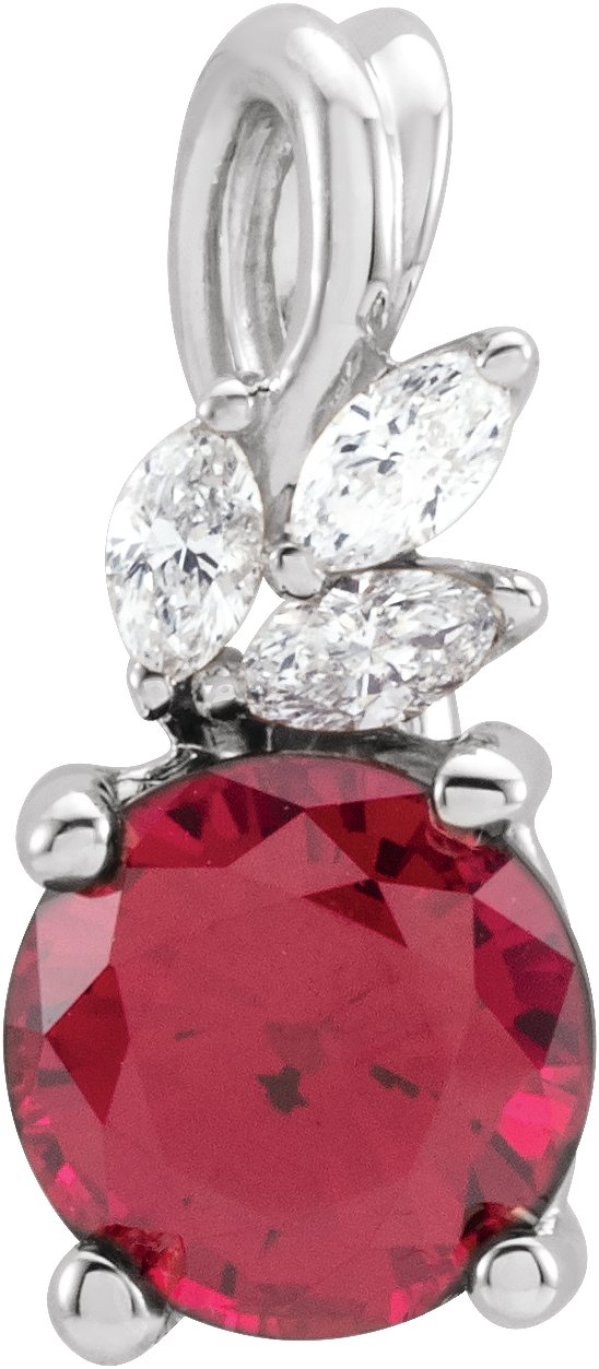 14K White Chatham® Created Ruby & 1/10 CTW Diamond Pendant    