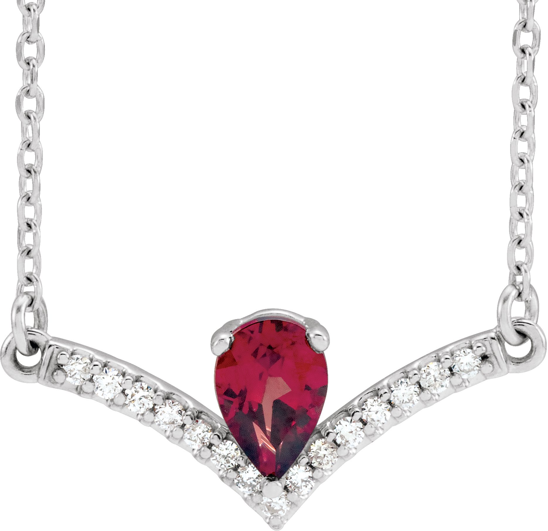 14K White Mozambique Garnet & .06 CTW Diamond 18" Necklace               