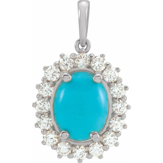 Sterling Silver Natural Turquoise & 1/2 CTW Natural Diamond Halo-Style Pendant