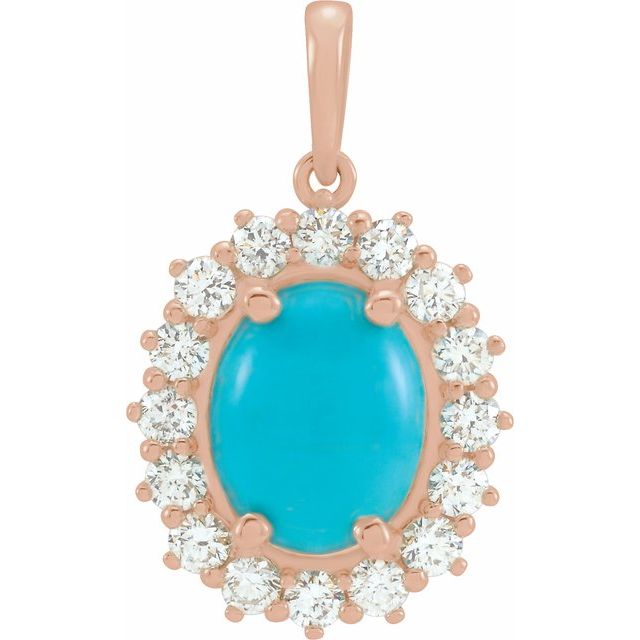14K Rose Natural Turquoise & 1/2 CTW Natural Diamond Halo-Style Pendant