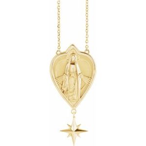14K Yellow 23.8x15.7 mm Miraculous Mary 18" Necklace